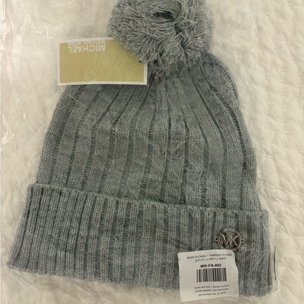 Michael Kors Gray Knit Beanie with Pom Pom